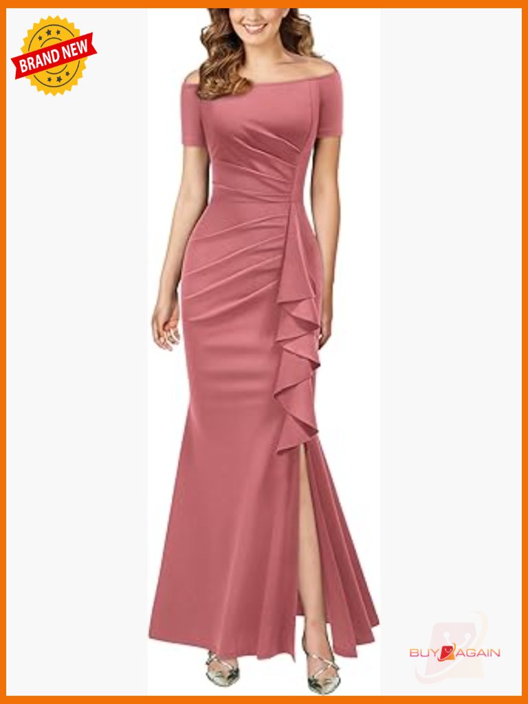 Off Shoulder Ruffle Mermaid Maxi Dress Formal Evening